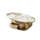 Modern Coffee Table Thick Sintered Stone Top With 2 Drawers Matt Stainless Steel Base - Gold