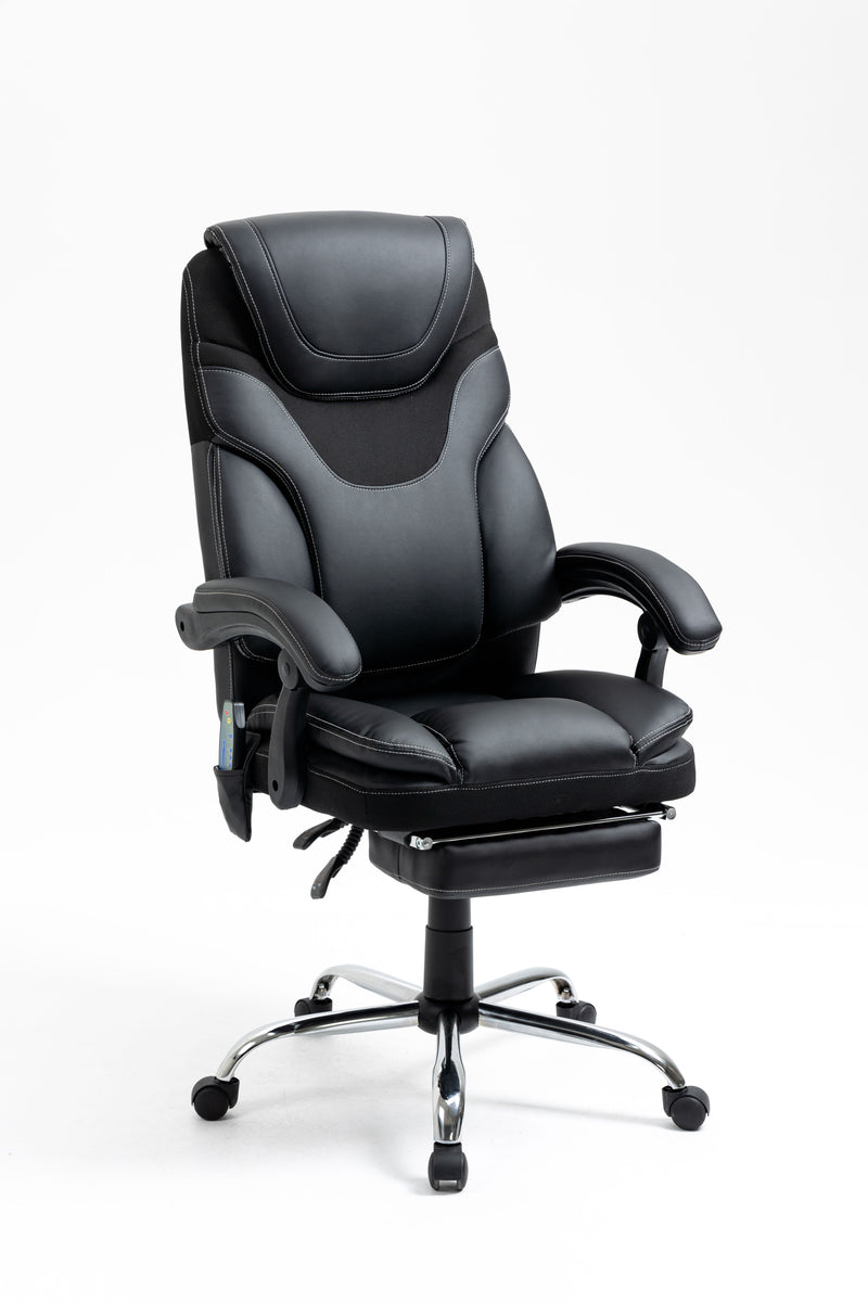 Massage Reclining Office Chair With Footrest, High Back Computer Chair Home Desk Ergonomic Executive Office Chair With Armrests, Adjustable Height - Black