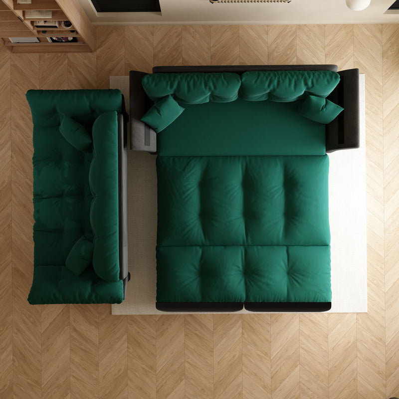 Queen Pull Out Sofa Bed, 3 In 1 Convertible Sleeper Tufted With 2 Soft Pillows