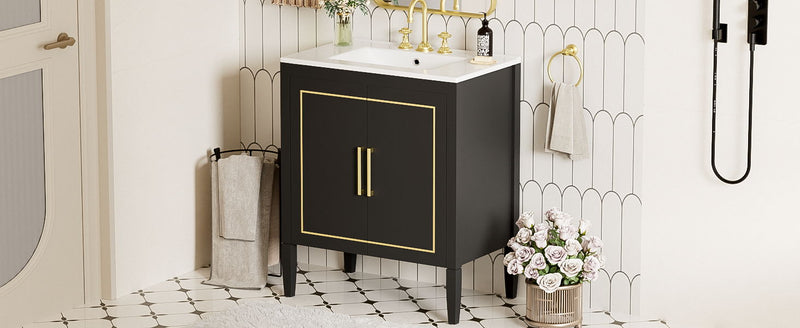 Bathroom Vanity With Ceramic Basin, Soft Close Door, Built-In Hidden Drawer - Black