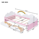 Twin Size Bed With Clouds And Rainbow Decor - Pink / White