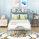 Twin Size Metal Car Bed with Four Wheels, Guardrails and  X-Shaped Frame Shelf, Silver(Old SKU: MF297599AAN)