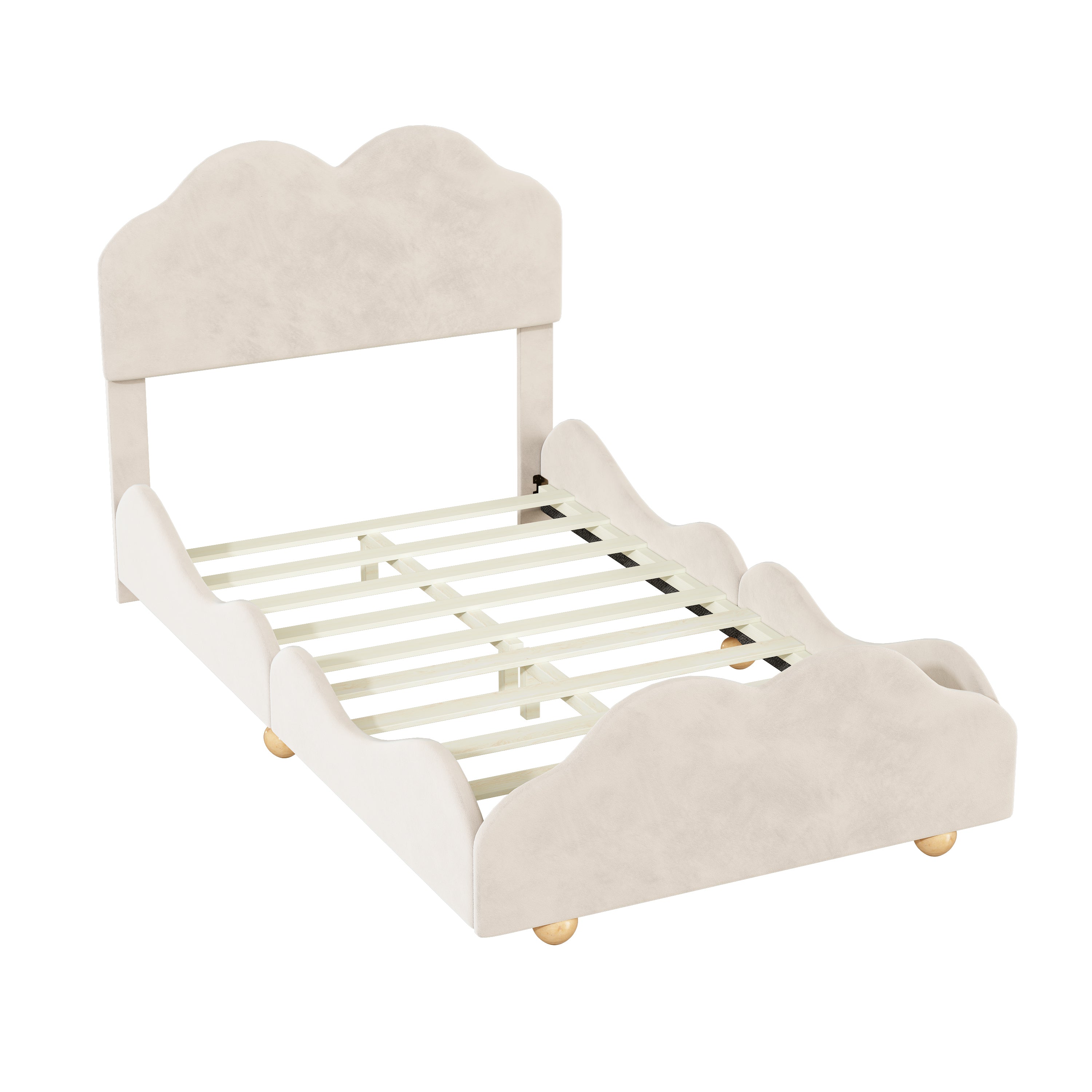 Twin Size Upholstered Platform Bed with Cloud Shaped bed board, Beige - Atlantic Fine Furniture Melbourne FL