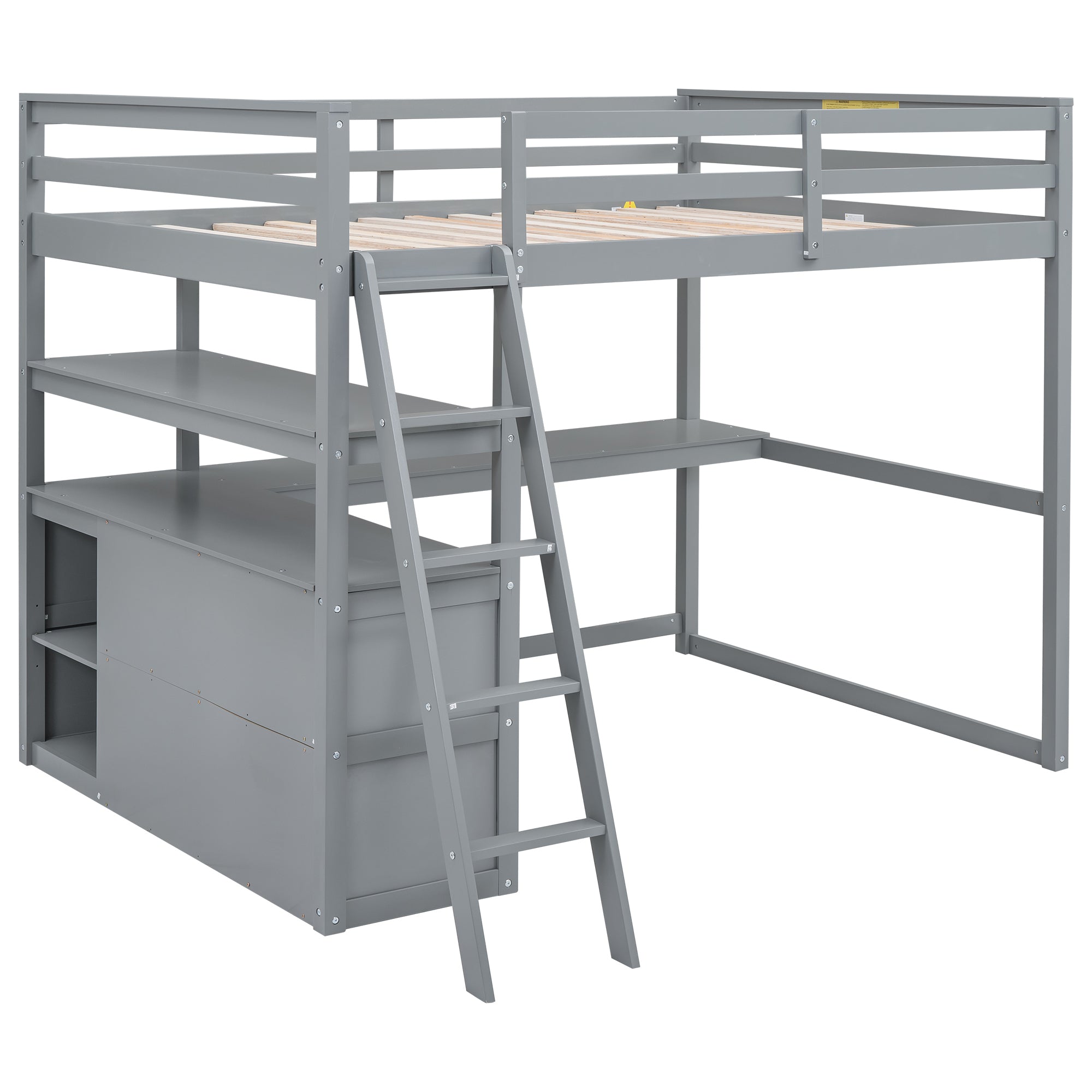 Full Size Loft Bed with Desk and Shelves,Two Built-in Drawers,Gray(Old SKU: GX000416AAE) - Atlantic Fine Furniture Melbourne FL