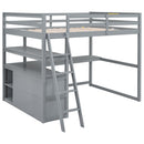Full Size Loft Bed with Desk and Shelves,Two Built-in Drawers,Gray(Old SKU: GX000416AAE)