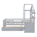 House Bed With Sofa, Kids Platform Bed With 2 Drawers And Storage Shelf