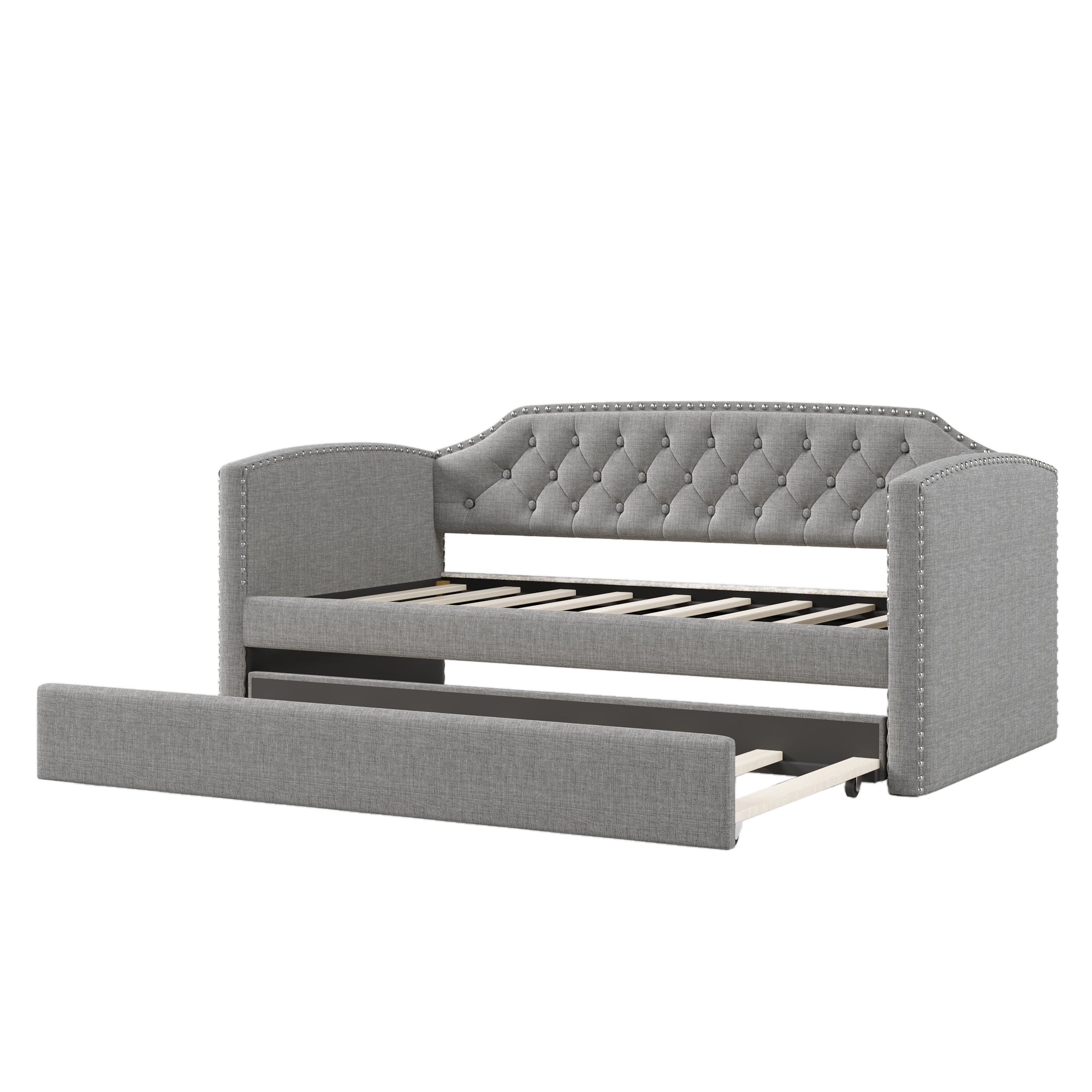 Twin Size Upholstered Daybed with Trundle for Guest Room, Small Bedroom, Study Room, Gray - Atlantic Fine Furniture Melbourne FL