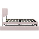 Upholstered Platform Bed With 2 Drawers And 1 Trundle, Classic Strip Headboard Design