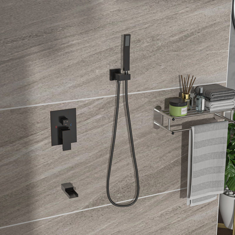 Wall Mounted Square Shower System With Waterfall Tub Spout And 12" Shower Head - Oil-Rubbed Bronze