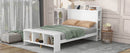 Full Size Platform Bed with built-in shelves, LED Light and USB ports, White
