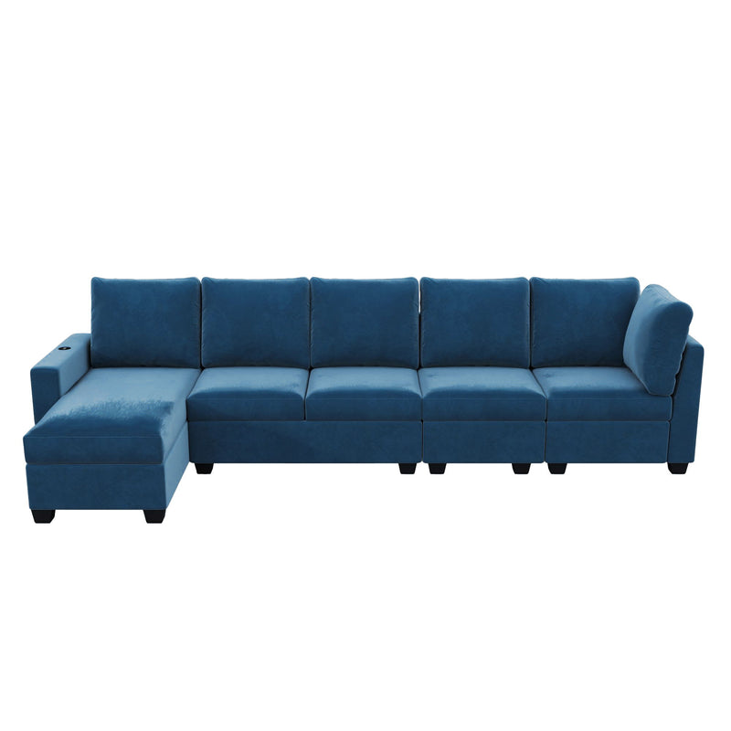 Modern L Shape Sectional Sofa, 6 Seat Velvet Couch With Convertible Chaise Lounge, Freely Combinable Indoor Furniture For Living Room