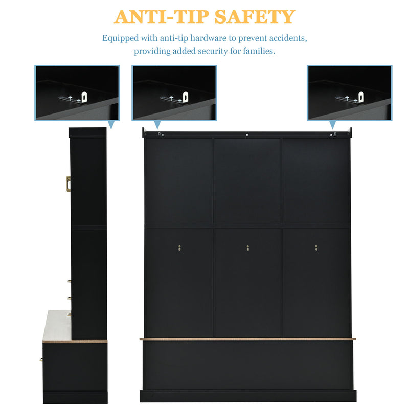 Entryway Hall Tree With Bench And Storage, 5 In 1 Coat Rack