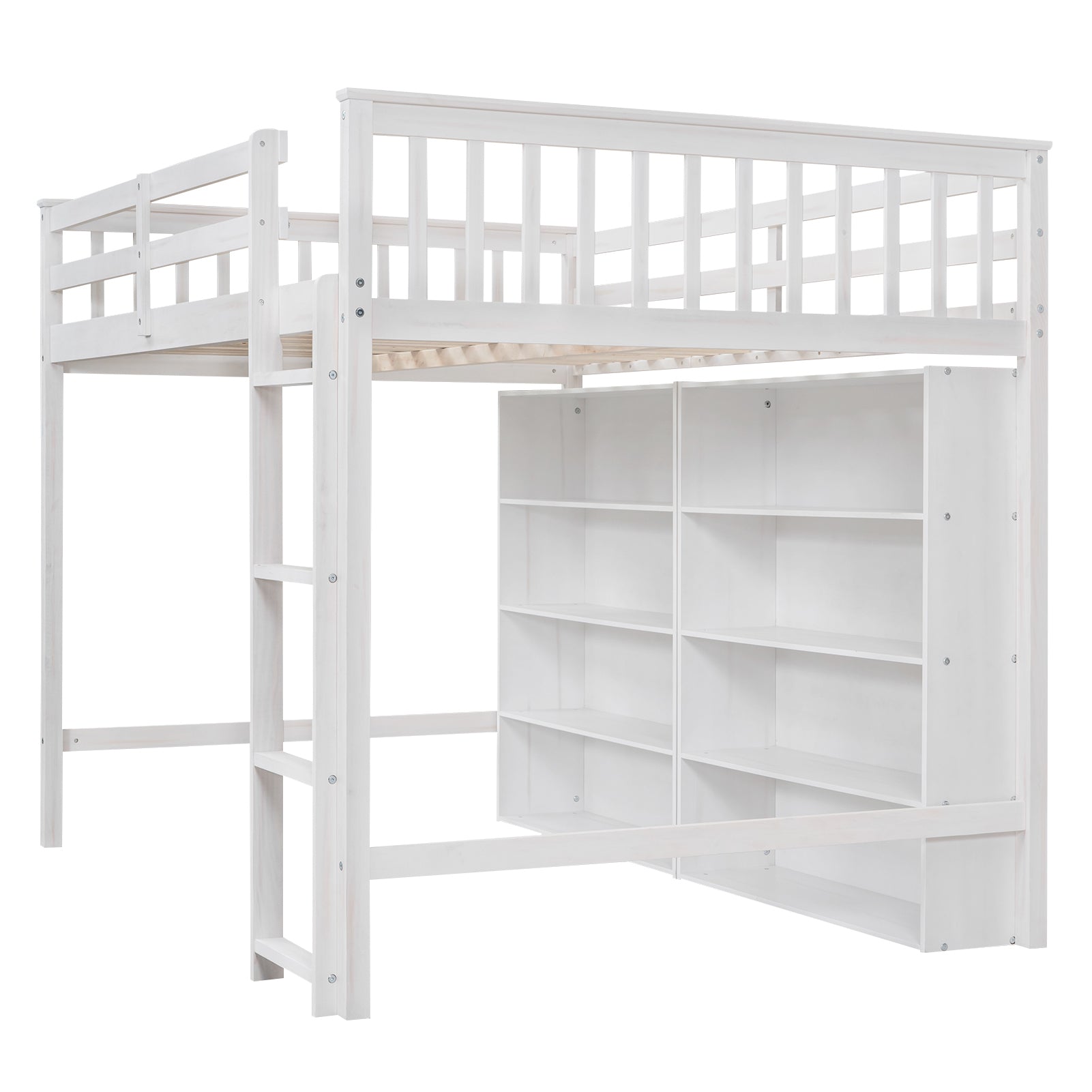 Full Size Loft Bed with 8 Open Storage Shelves and Built-in Ladder, White - Atlantic Fine Furniture Melbourne FL