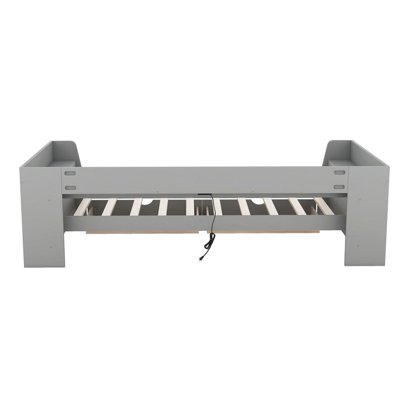 Daybed With Shelves, Drawers And Built In Charging Station