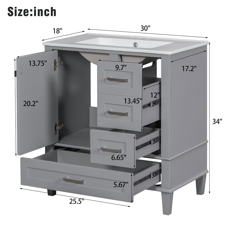 Bathroom Vanity, Modern Bathroom Cabinet With Sink Combo Set, Bathroom Storage Cabinet With A Soft Closing Door And 3 Drawers, Solid Wood Frame