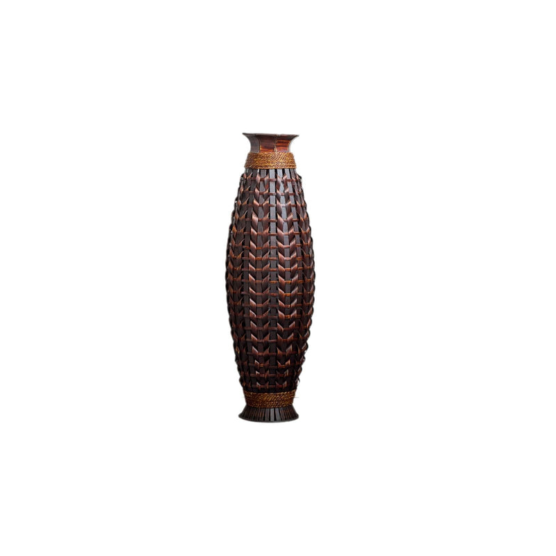 Hand Woven Bamboo Floor Vase, Decorative Accent For Living Room - Acacia Wood