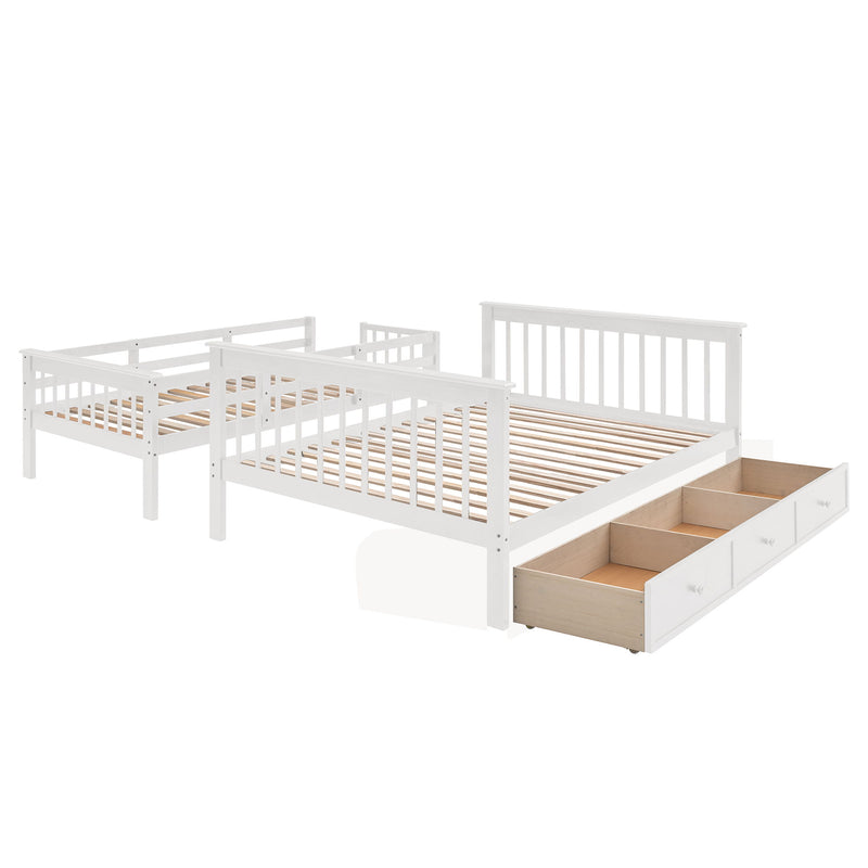 Twin Over Full Stairway Bunk Bed With Drawer, Storage And Guard Rail For Bedroom, Dorm, For Adults