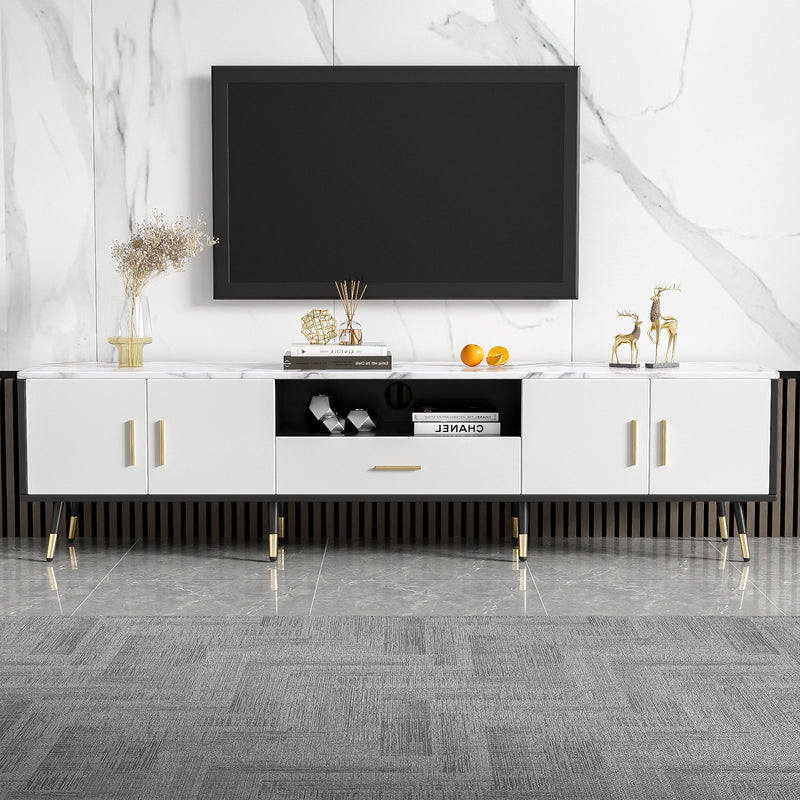Modern TV Stand With 2 Cabinets & Open Compartments, Entertainment Center For Tvs Up To 80''