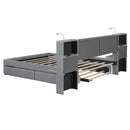 Upholstered Platform Bed With Reading Lights, Drawers, Trundle And Shelves