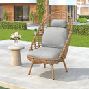 Ellis - Outdoor Wicker High Back Lounge Chair, Teak Finished Leg - Light Brown / Beige