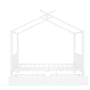 Full Size Metal House Platform Bed with Two Drawers,Headboard and Footboard,Roof Design,White