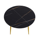 Modern Artificial Stone Round Dining Table With Golden Metal Legs, Can Accommodate 6 People - Black