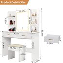 Vanity Desk With Mirror And LED Lights 3 Lighting Modes And Power Outlet 2 Spacious Drawers And Stool - White