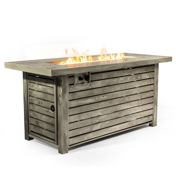 54" Outdoor Fire Table Steel Fire Pit Table With Wood Grain Surface - Light Beige