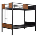 Twin Over Twin Bunk Bunk Bed With Safety Rail, Built In Ladder For Bedroom - Brown