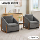 Modern Chenille Upholstered Armchair With Wooden Side Frame