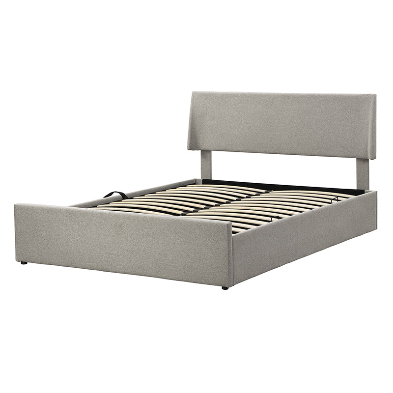 Queen Size Sleigh Bed with Side-Tilt Hydraulic Storage System, Linen Upholstery, Gray - Atlantic Fine Furniture Melbourne FL