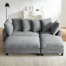 Upholstered L Shaped Sectional Sofa With Storage, Movable Ottoman, And 6 Throw Pillows