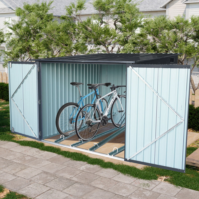 Outdoor Steel Storage Shed For Bicycle With Slope Roof And 4 Bike Tracks - Black