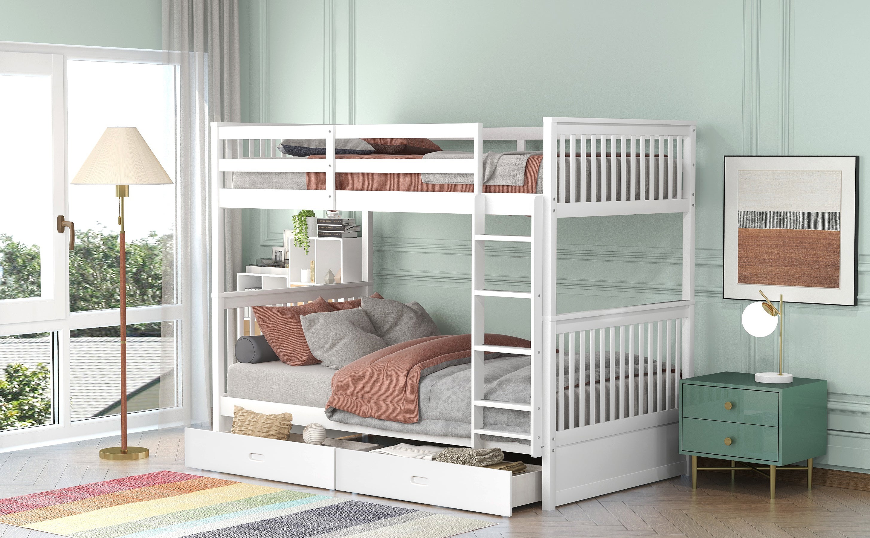Twin-Over-Twin Bunk Bed with Ladders and Two Storage Drawers (White)(OLD SKU:LT000265AAK) - Atlantic Fine Furniture Melbourne FL