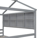 Full House Bed with Roof Frame, Bedside-shelves, Under Bed Storage Unit,Grey
