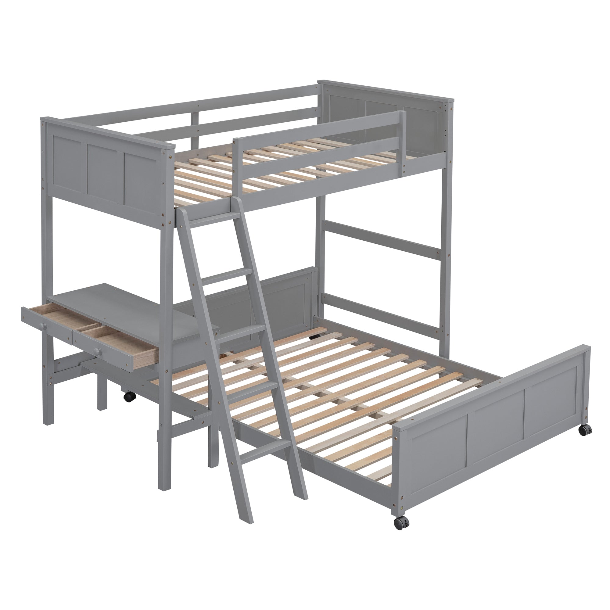 Twin Over Full Bunk Bed with Desk, Gray - Atlantic Fine Furniture Melbourne FL