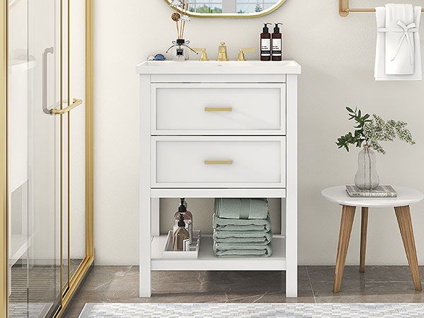 Bathroom Vanity With Top Sink, Modern Bathroom Storage Cabinet With 2 Drawers, Single Sink Bathroom Vanity