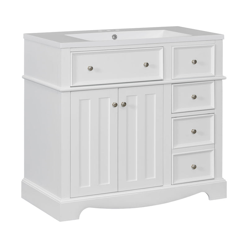 Bathroom Vanity With Resin Sink Combo, Frame Bathroom Storage Cabinet, Freestanding Vanity Set With 3 Drawers & Adjustable Shelf - White
