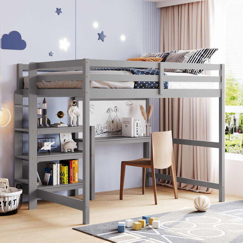 Loft Bed With Shelves, Desk And Writing Board