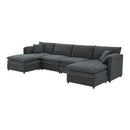 Chenille Modular Sectional Sofa, U Shaped Cloud Couch Set With Double Cushions, 6 Seat Sleeper Sofa Bed With Ottomans, Oversized Indoor Furniture For Living Room