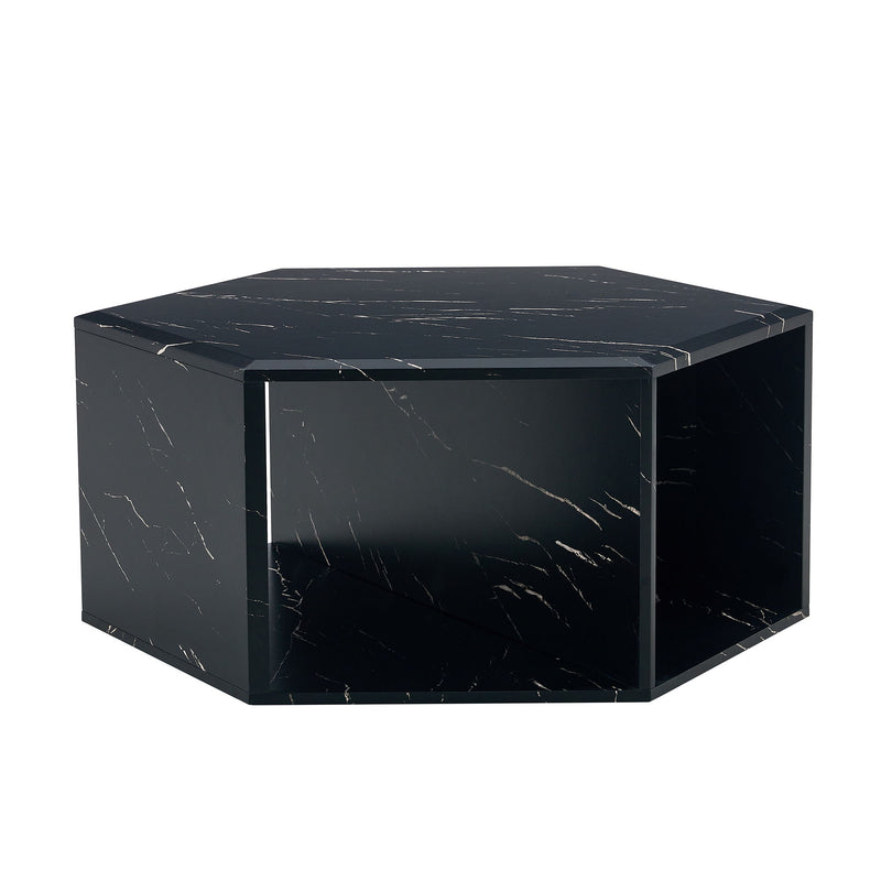 Hexagonal Coffee Table With Characteristic Pattern Stickers And Multi-Hole Design For Extra Storage
