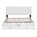 Full Size Upholstered Bed with Hydraulic Storage System and Drawer, White