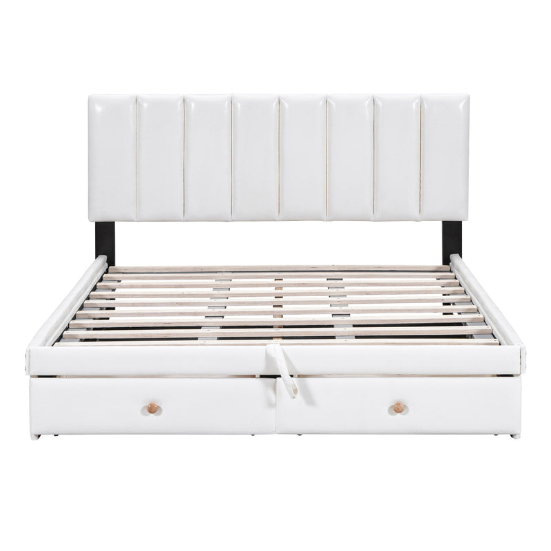 Full Size Upholstered Bed with Hydraulic Storage System and Drawer, White