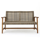 Outdoor Rattan Loveseat With Wooden Legs - Brown