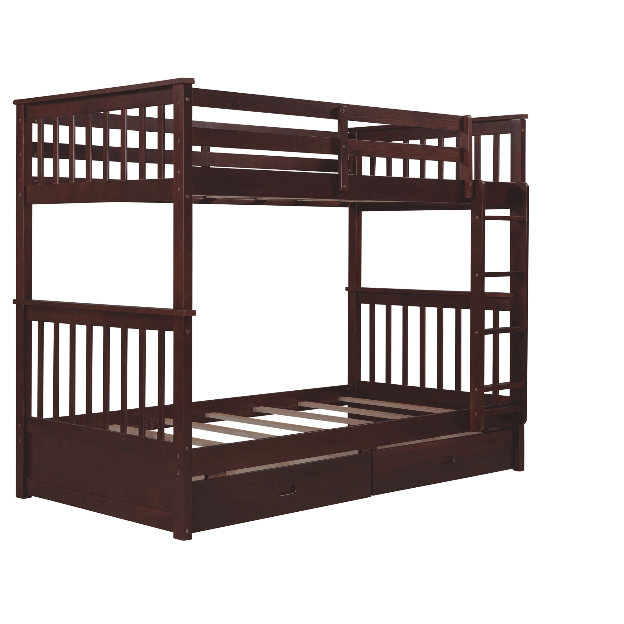 Twin-Over-Twin Bunk Bed with Ladders and Two Storage Drawers (Espresso)(OLD SKU:LT000265AAP) - Atlantic Fine Furniture Melbourne FL
