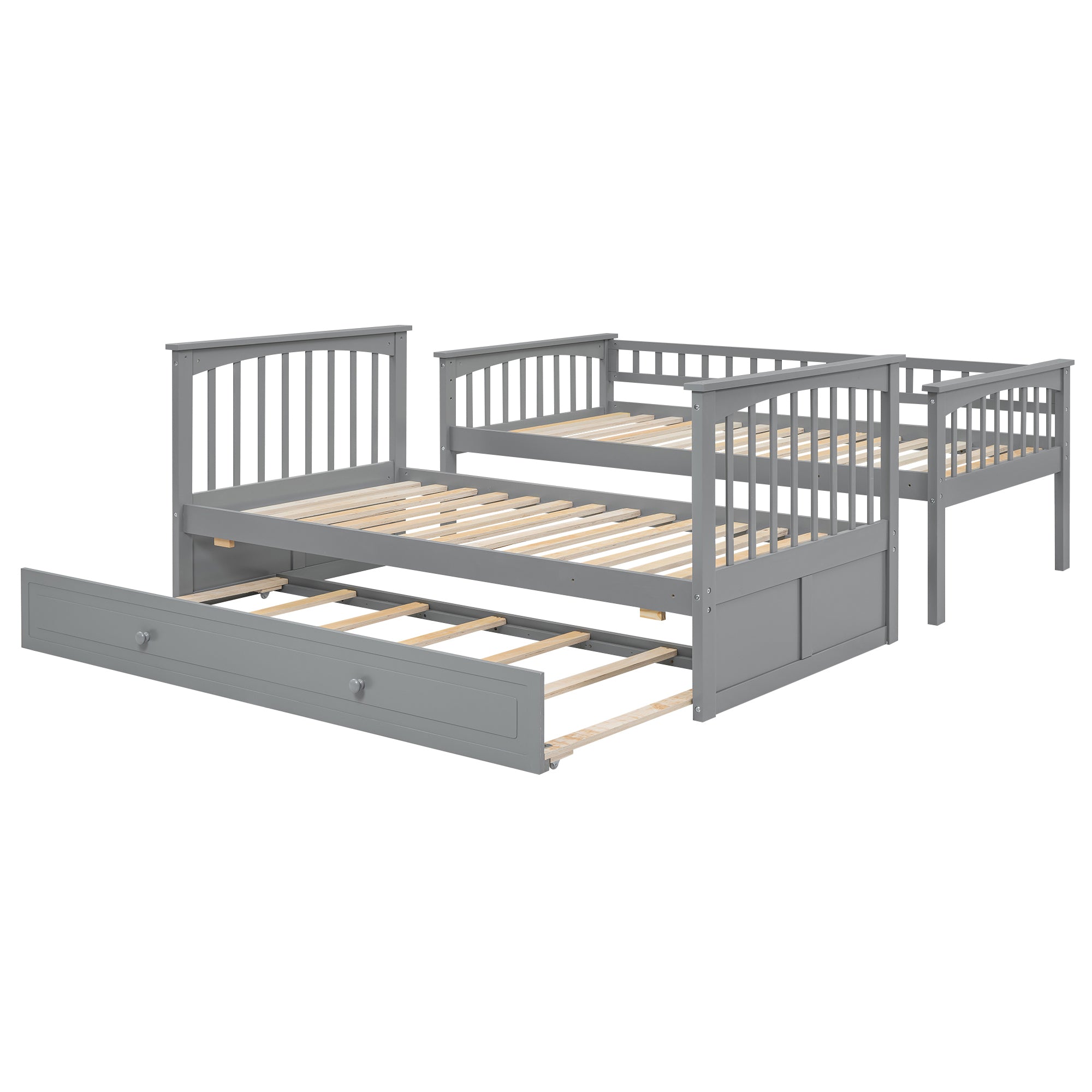 Twin over Twin Bunk Bed with Twin Size Trundle, Convertible Beds, Gray - Atlantic Fine Furniture Melbourne FL