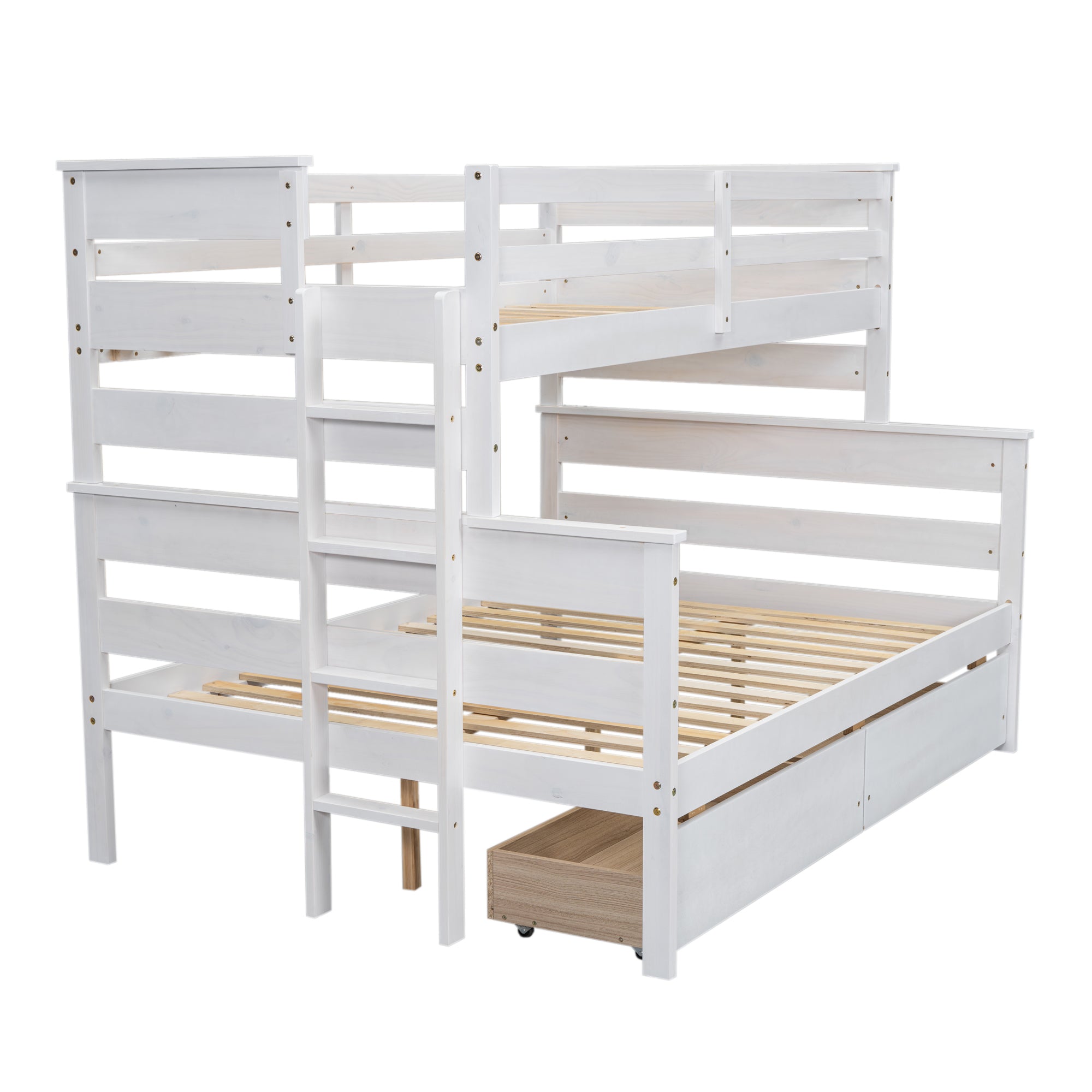 Wood Twin over Full Bunk Bed with 2 Drawers, White - Atlantic Fine Furniture Melbourne FL