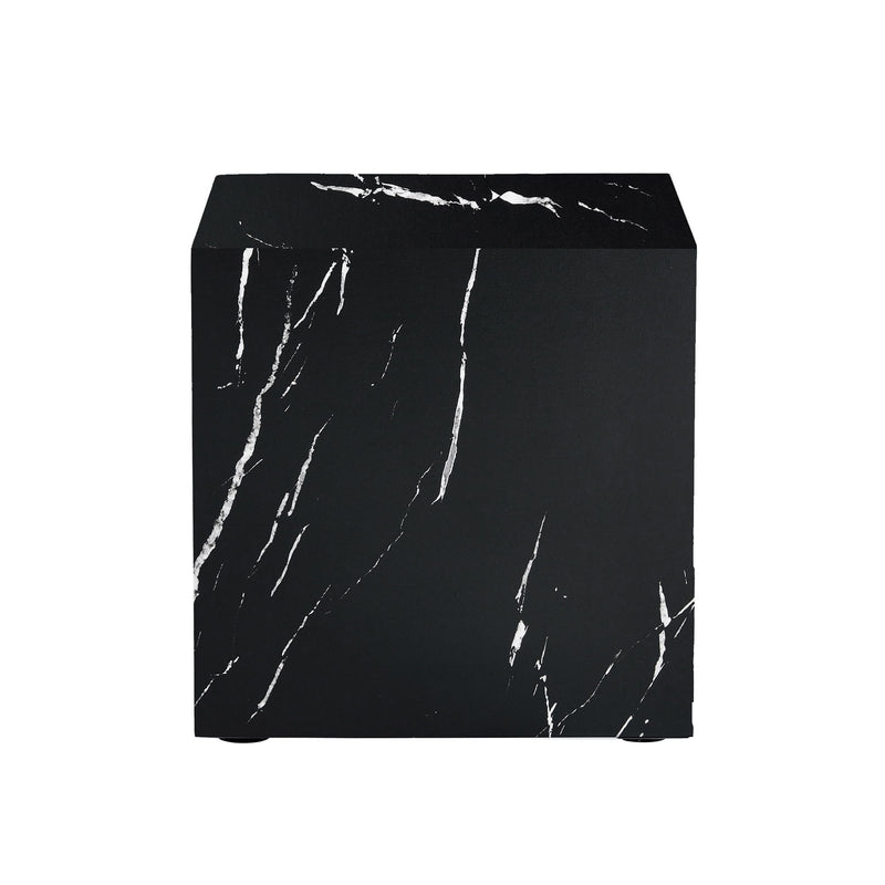 Luxurious Marble Texture Coffee Table Cube Design Elegant Living Room Accent - Black