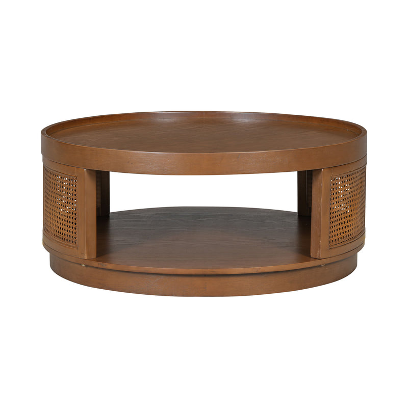 Round Cane Coffee Table With Rattan Side