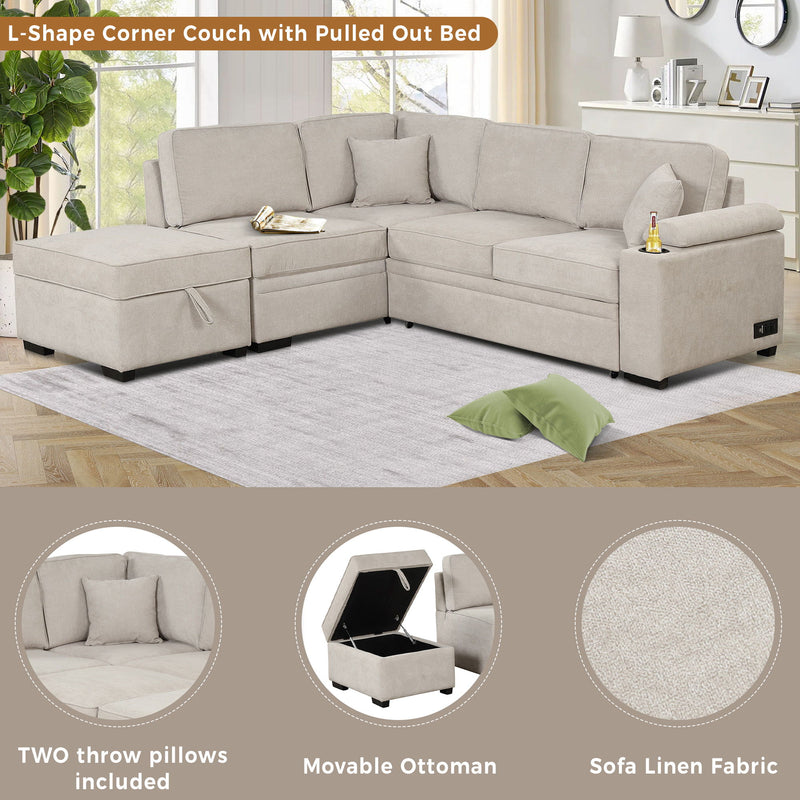 Sleeper Sofa Bed, 2 In 1 Pull Out Sofa Bed L Shape Couch With Storage Ottoman For Living Room, Bedroom Couch And Small Apartment